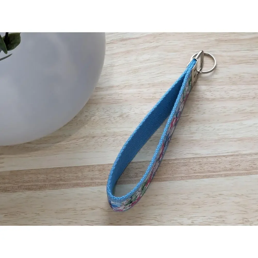 Floral Keychain Wristlet Handmade Boho‎ Fabric Key FOB Gift Present Daisy Flower